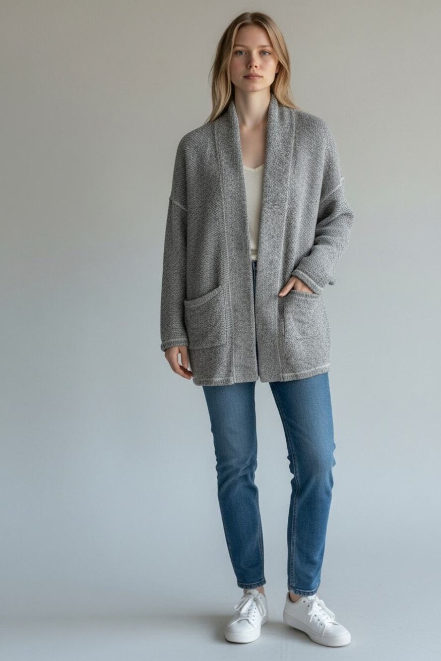 Eileen Fisher Cardigan XS Organic Cotton Shawl Collar Open Front Gray Soft